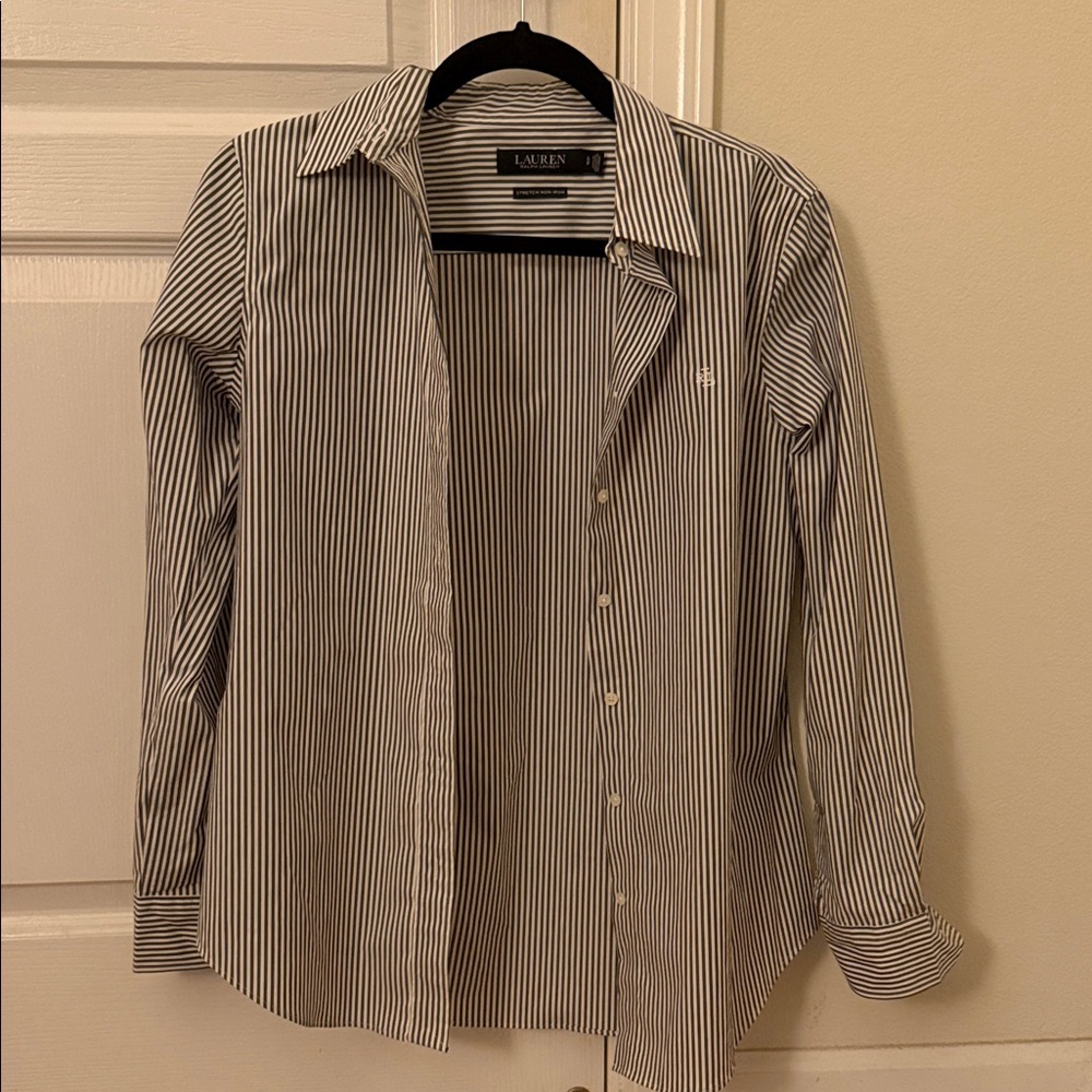 Lauren by Ralph Lauren Black and White Striped Shirt